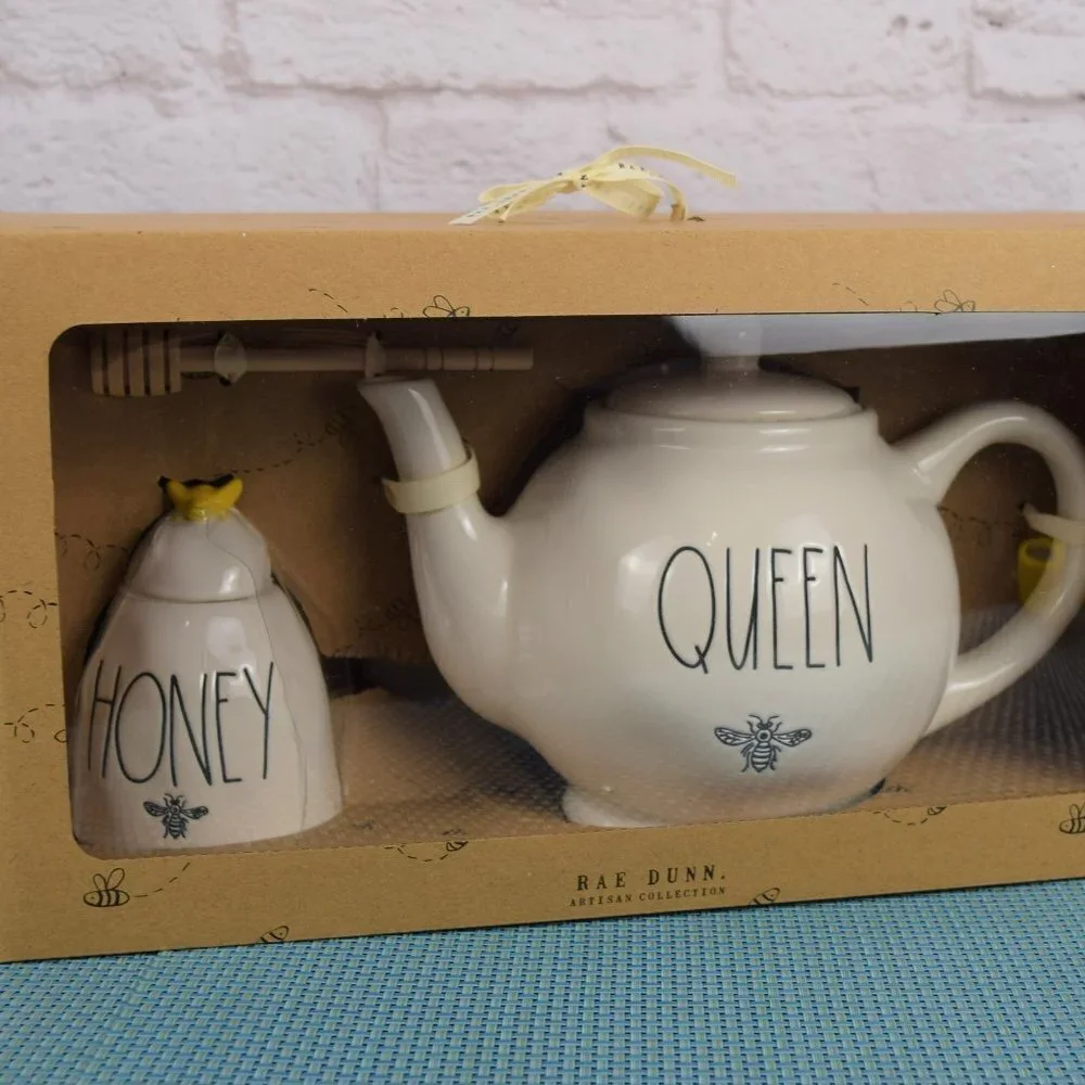 New Rae Dunn Teapot & Honey Pot Gift Set Boxed Farmhouse Kitchen